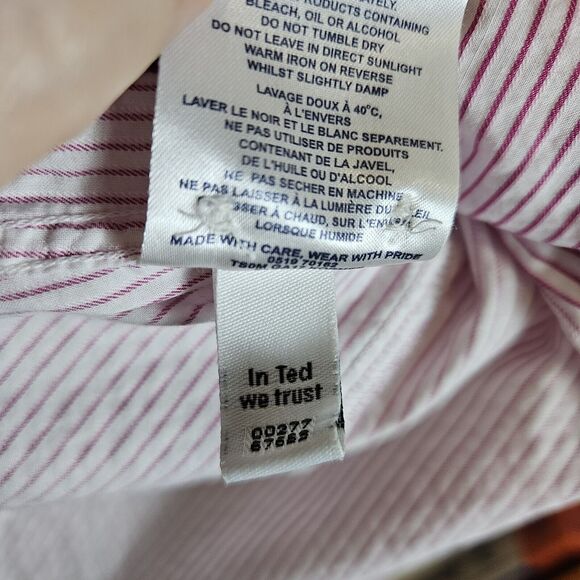 Ted Baker Womens Cotton Shirt XS Button Down Red Stripe Contrast Cuff Designer 2 - Picture 14 of 16